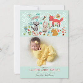 Födelsemeddelande om trädsdjur Nyfödd bebis Inbjudningar