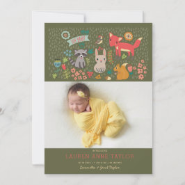 Födelsemeddelande om trädsdjur Nyfödd bebis Inbjudningar