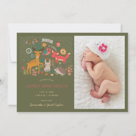 Födelsemeddelande om trädsdjur Nyfödd bebis Inbjudningar