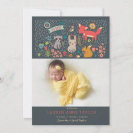 Födelsemeddelande om trädsdjur Nyfödd bebis Inbjudningar