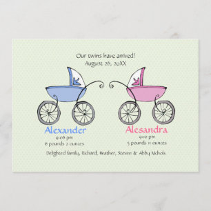 Födelsemeddelande om Twin Carriages Baby Meddelande