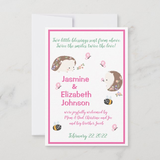 Födelsemeddelande om Twin Girls  Inbjudningar (Framsida)