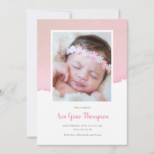 Födelsemeddelande om vattenfärg meddelande (Framsida)