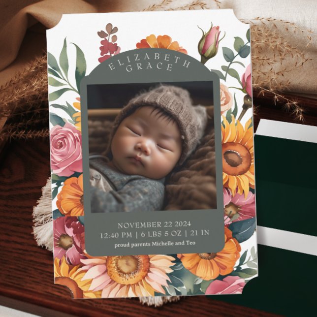 Födelsemeddelande om vikande Blommigt Gräns Inbjudningar (Skapare uppladdad)