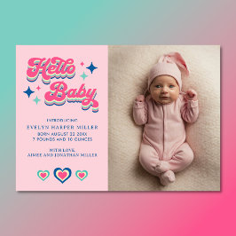 Födelsemeddelande Retro Groovy Hej Baby Card Meddelande