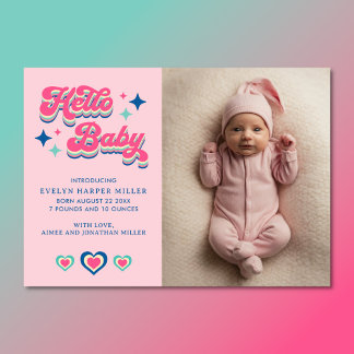 Födelsemeddelande Retro Groovy Hej Baby Card Meddelande