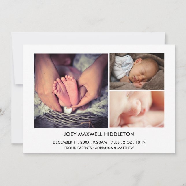 Födelsemeddelande tre foton Nyfödda Meddelande (Framsida)