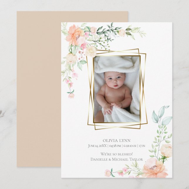 Födelsemeddelande | Vår vattenfärgsblommor Inbjudningar (Fram/baksida)