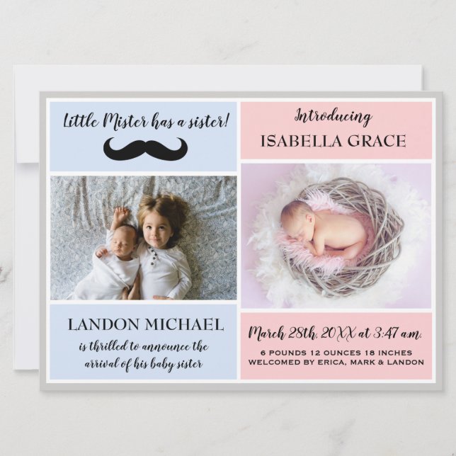 Födelsemeddelande vid Stother Brother Syskon Flick Inbjudningar (Framsida)