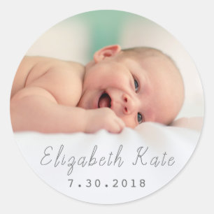 Födelsemeddelandet Baby Photo Sticker Runt Klistermärke