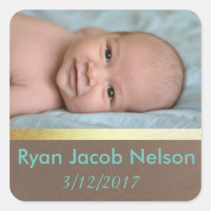Födelsemeddelandet Baby Photo Stickers Fyrkantigt Klistermärke