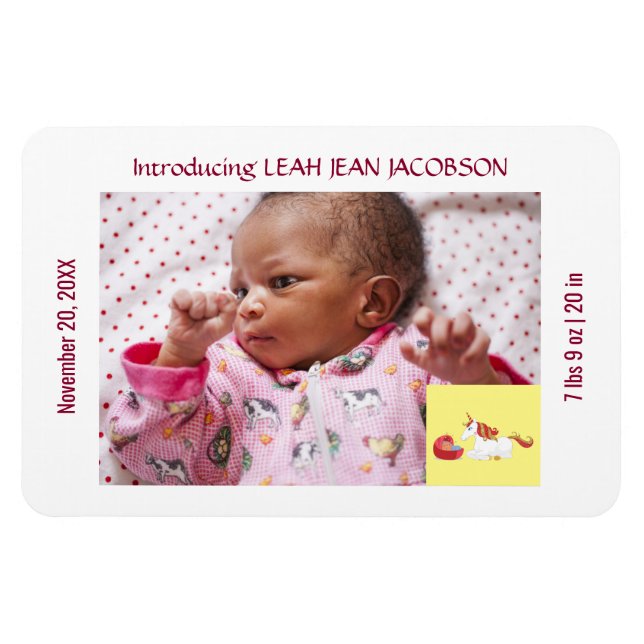 Födelsemeddelandet Cute Elegant Unicorn Birth Magnet (Horisontell)