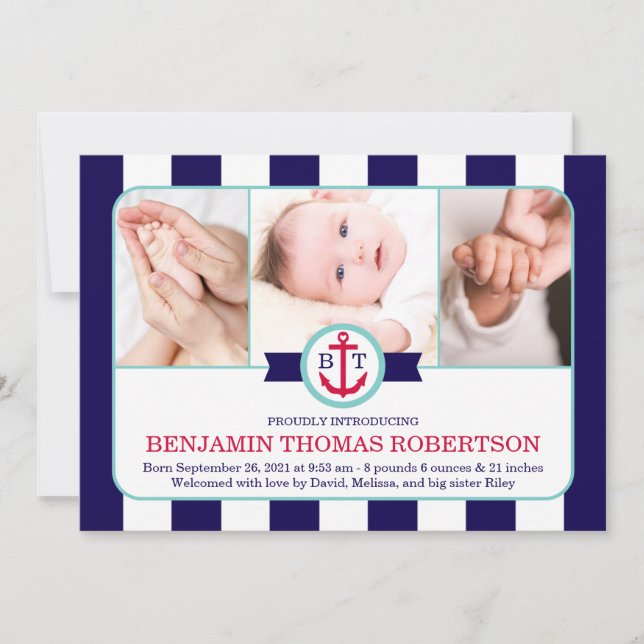 Födelsemeddelandet Nautical Baby Meddelande (Framsida)
