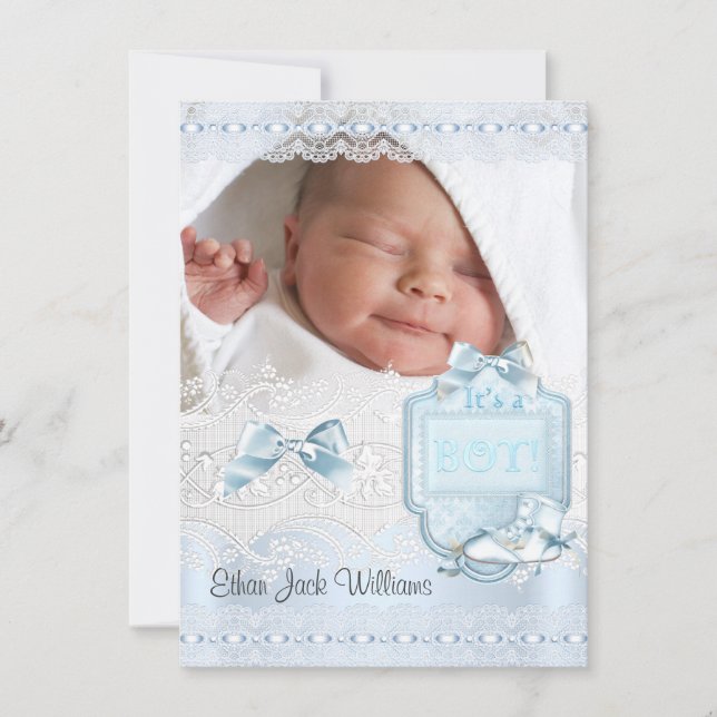 Födelsemeddelandet Nyfödd bebis Boy Photo Shoes 2 Meddelande (Framsida)