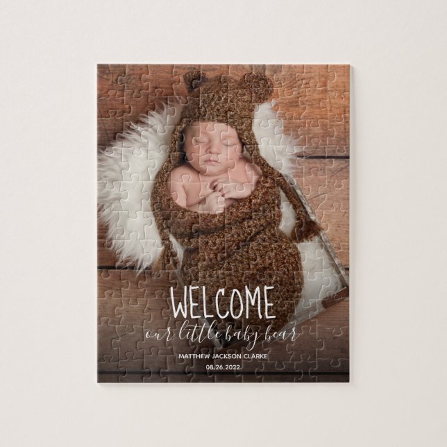 Födelsemeddelandet om det moderna Baby i Cute Pussel (Vertikal)