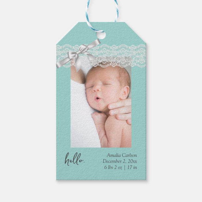 Födelsemeddelandet om vatten Grönt Snöre Presentetikett (Framsidan)