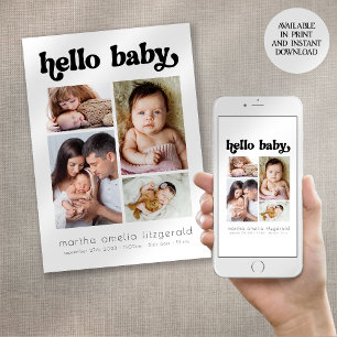 Födelsemeddelandet Retro Hej Baby Inbjudningar