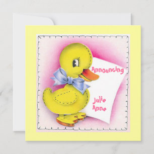 Födelsemeddelandet Retro Stil Cute Leksak Anka Bab Inbjudningar