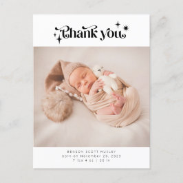 Födelsemeddelandet Retro Tack Photo Birth Meddelande Vykort