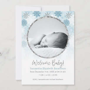 Födelsemeddelandet Winter Blue & Silver Snowflake Meddelande