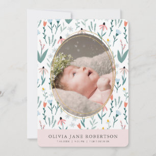 Födelsemelding Fotografi med vildblommotiv för fli Inbjudningar