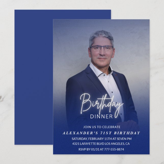 Födelsemiddag 71-års födelsedagsinbjudan Foto Män Inbjudningar (Fram/baksida)