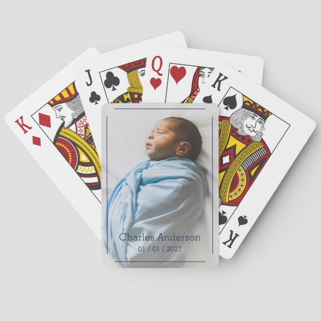Födelseminnese Blå Foto Namn Datum Casinokort (Baksidan)