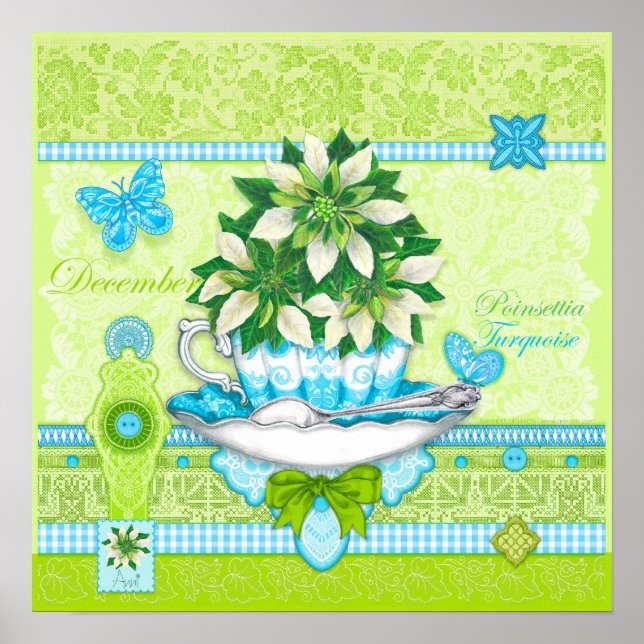 Födelsemodlingen Flower och Gem December Tekopp Po Poster (Framsidan)