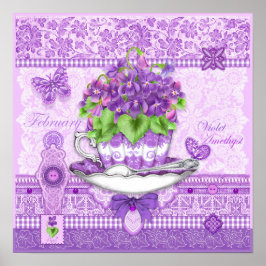 Födelsemodlingen Flower och Gem februari Tekopp Po Poster