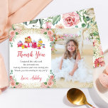 Födelsemotofoto för vattenfärgen Blommigt Tea Part Tack Kort<br><div class="desc">Vattenskärtkort för Blommigten Tea Party Girls Birthday Photo Tackto You Card</div>