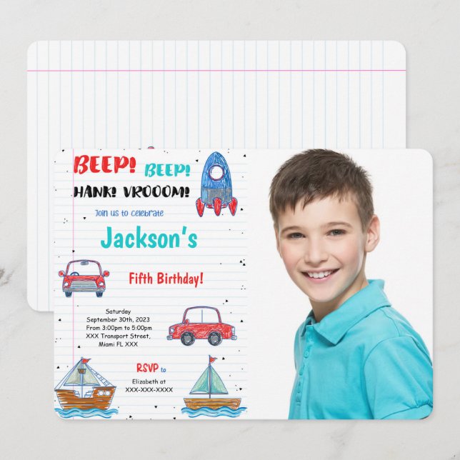 Födelsemotofoto vatten Färg Transport Inbjudningar (Fram/baksida)