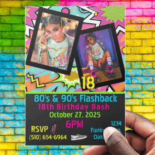 Födelsemotot i Neon 80's 90's Flashback Hip hop Inbjudningar