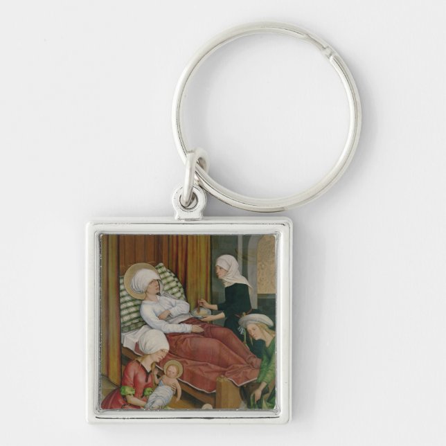 Födelsen av oskulden, c.1500 fyrkantig silverfärgad nyckelring (Framsidan)