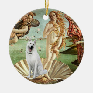 Födelsen av Venus-Vit tysk shepherd Julgransprydnad Keramik