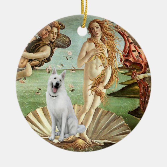 Födelsen av Venus-Vit tysk shepherd Julgransprydnad Keramik (Framsidan)