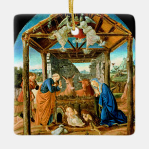 Födelsen, berömd målning av Sandro Botticelli Julgransprydnad Keramik