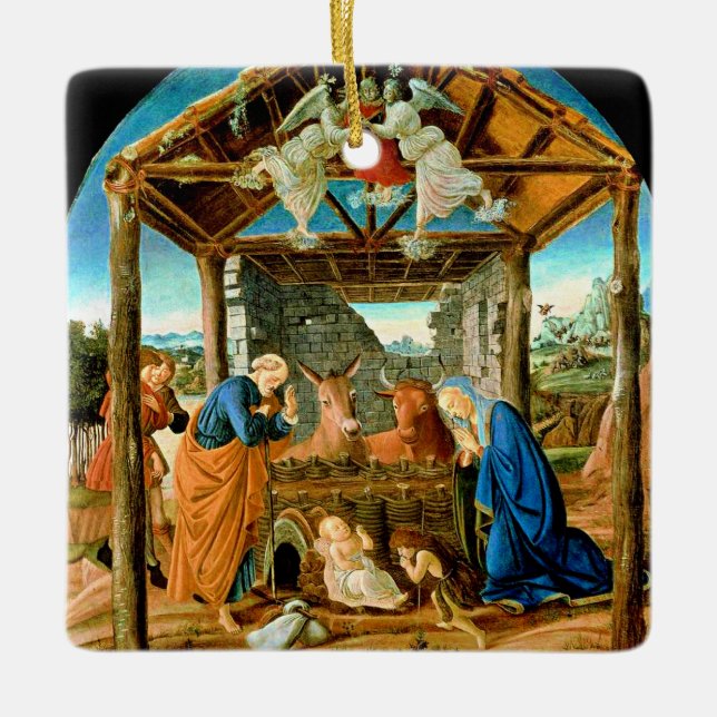 Födelsen, berömd målning av Sandro Botticelli Julgransprydnad Keramik (Framsida)