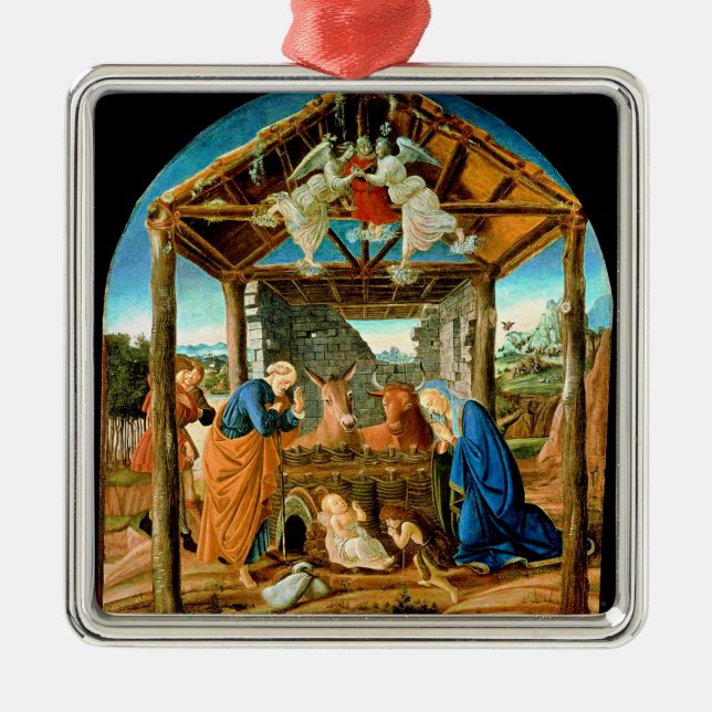 Födelsen, berömd målning av Sandro Botticelli Julgransprydnad Metall (Framsidan)