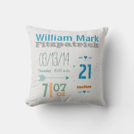 Födelseort: Boys Nursery Birth Stats Kudde