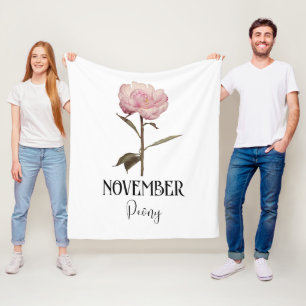 Födelseort: Flower NOVEMBER Birthday Peony Rosa Fleecefilt