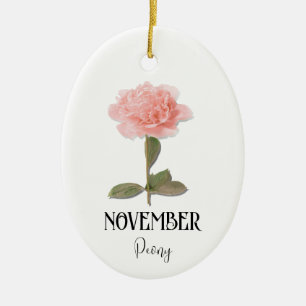 Födelseort: Flower NOVEMBER Birthday Peony Rosa Julgransprydnad Keramik