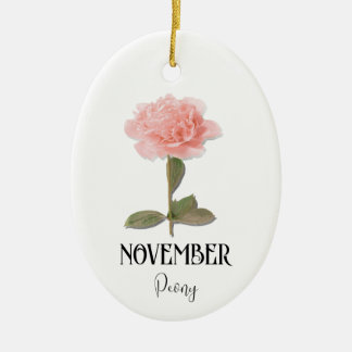 Födelseort: Flower NOVEMBER Birthday Peony Rosa Julgransprydnad Keramik
