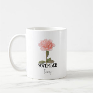 Födelseort: Flower NOVEMBER Birthday Peony Rosa Kaffemugg