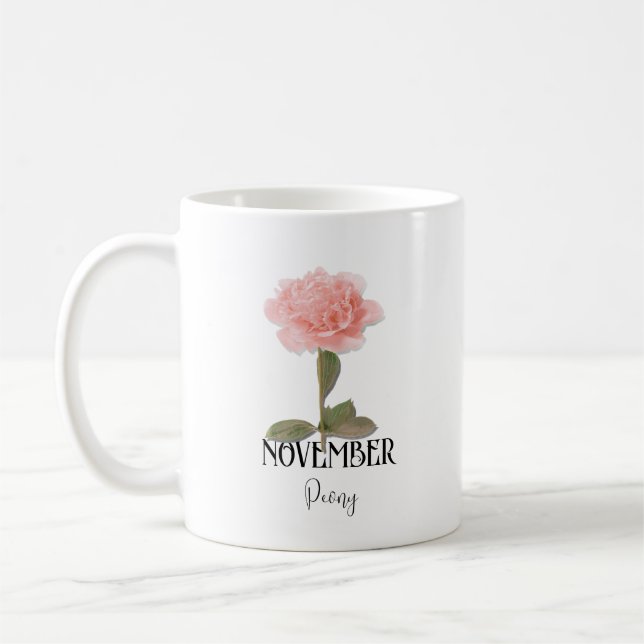Födelseort: Flower NOVEMBER Birthday Peony Rosa Kaffemugg (Vänster)