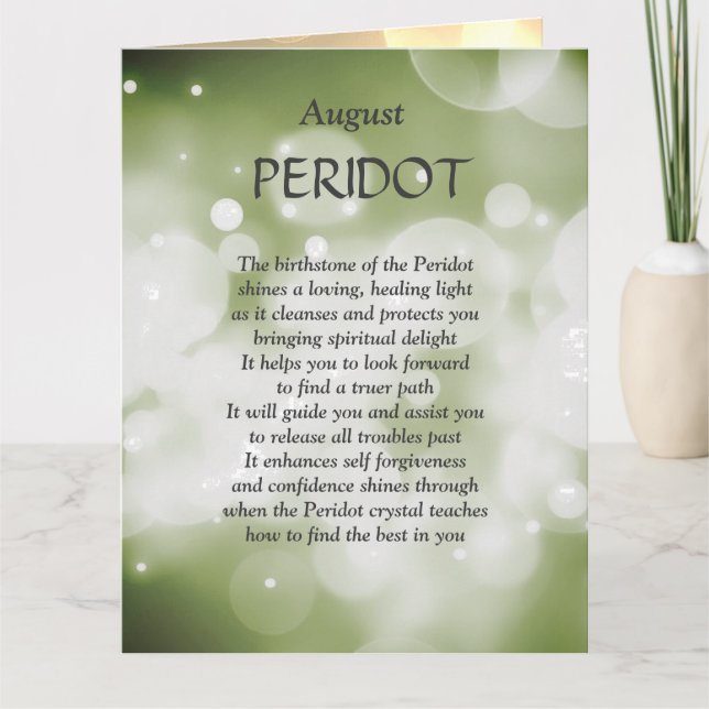 Födelseort i augusti: Peridot-hälsningskort. Kort (Framsida)