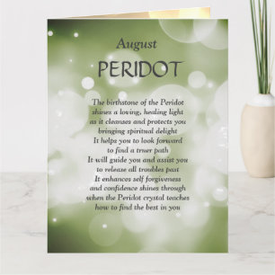 Födelseort i augusti: Peridot-hälsningskort. Kort