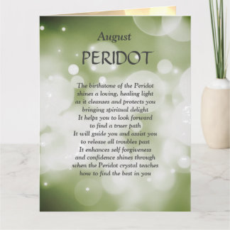 Födelseort i augusti: Peridot-hälsningskort. Kort