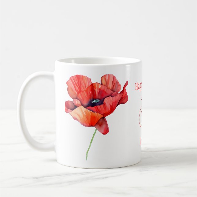 Födelseort i augusti: Red poppy Watercolor Blommig Kaffemugg (Vänster)