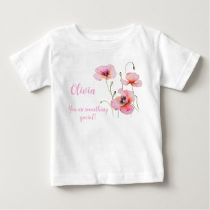 Födelseort i augusti Rosa poppy Watercolor Blommig T Shirt