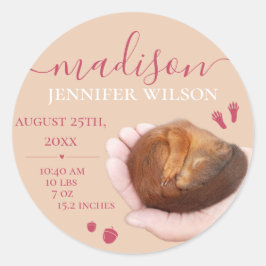 Födelseort i flicka, gåva, födelsestatus nyfödd runt klistermärke